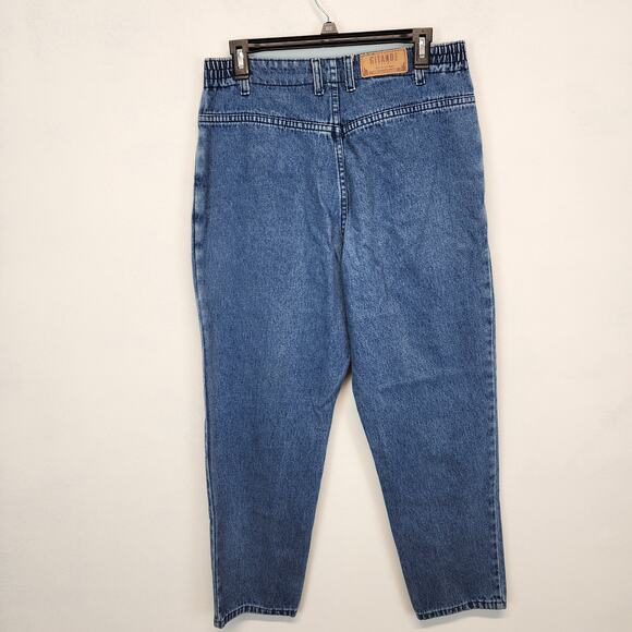 Vtg 80s Gitano Bare Back Mom Jeans Size 12 Short Blue Elastic Waist High Rise - Picture 2 of 11